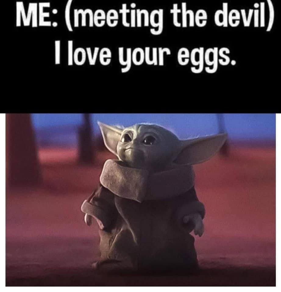 This meme is a playful take on the classic "I love you" phrase, but with a twist. The image features a character from the Star Wars franchise, Yoda, but instead of saying "I love you," he says "I love your eggs." The humor comes from the unexpected and silly phrase, implying that Yoda's affection is not for a person, but for a breakfast food.